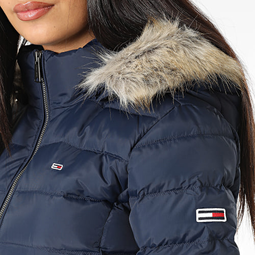 Doudoune Longue Capuche Fourrure Femme Essential 9060 Bleu Marine