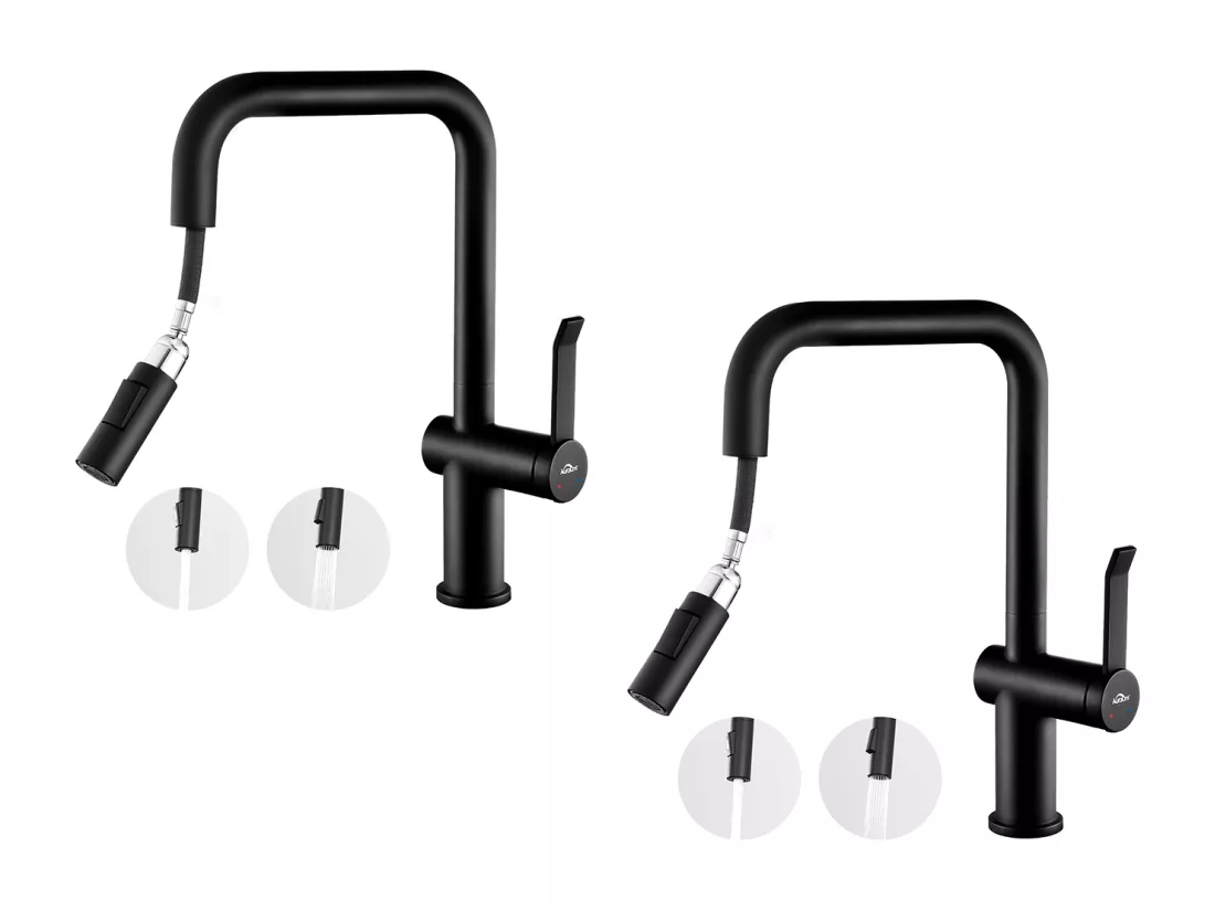 2PCS AURALUM MAX Robinet Cuisine Douchette,Mitigeur Cuisine avec Douchette Extractible,Robinetterie Cuisine 2 Jets,Rotatif 360°,2 Modes Pulvérisation