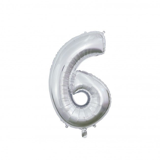 Folieballon Cijfer 6 Zilver 66cm