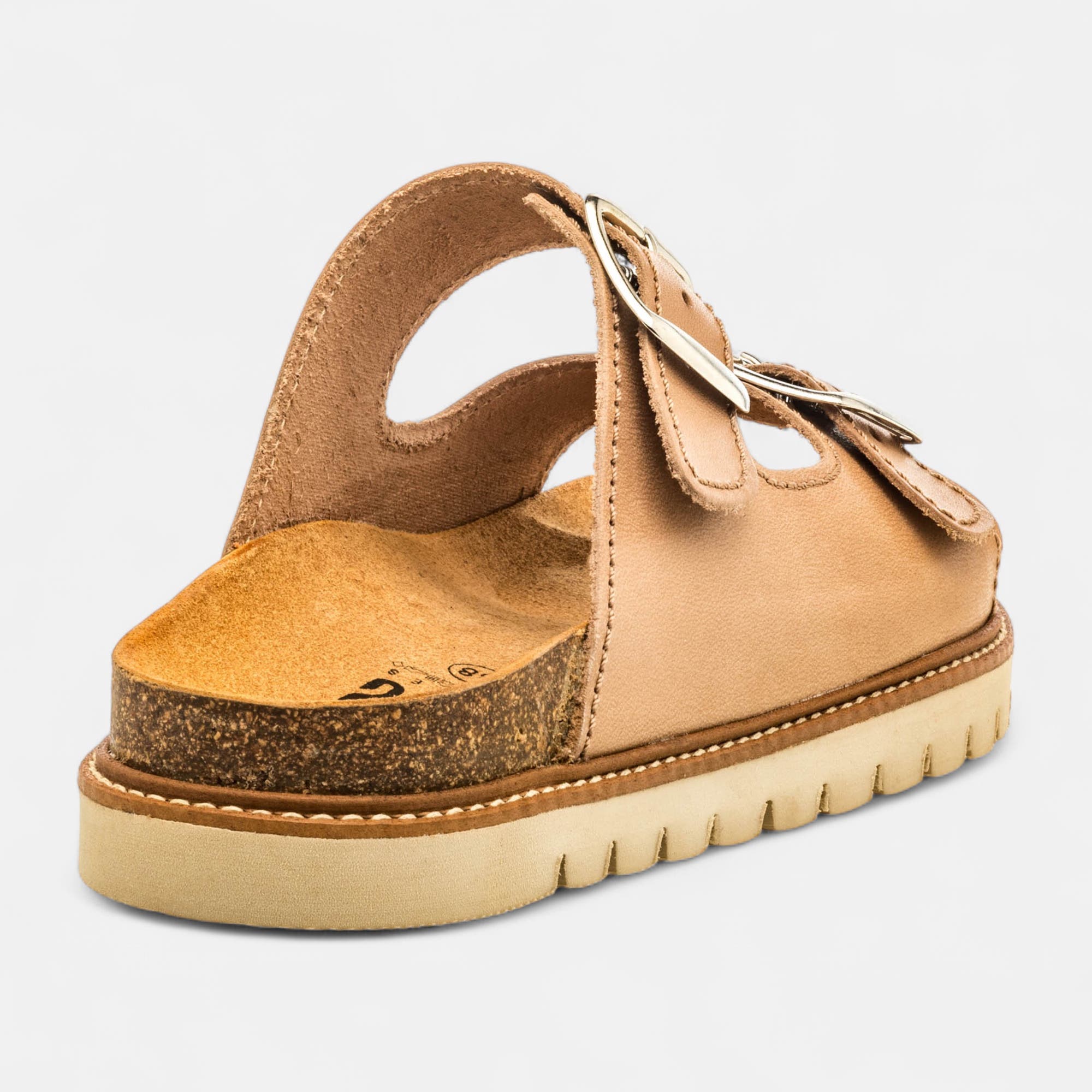 Mules semelle liège Femme en cuir taupe