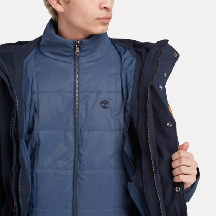 Jaqueta parka Snowdown Peak 3 em 1 com cauda de peixe, resistente à água, para homens, na cor azul marinho.