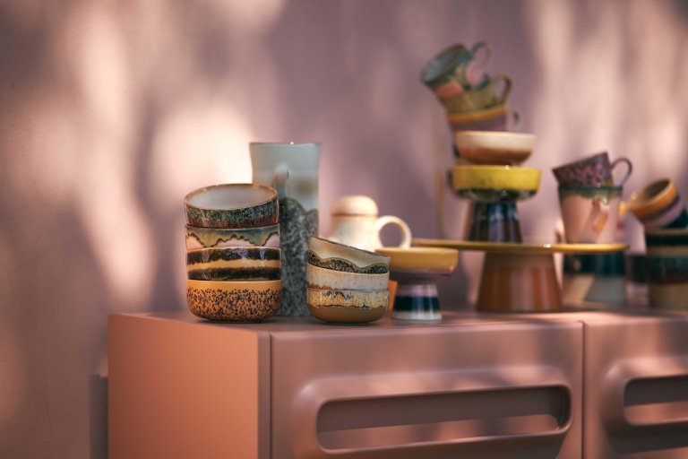 HKliving 70's Ceramic Dessert schaal set van 4 humus