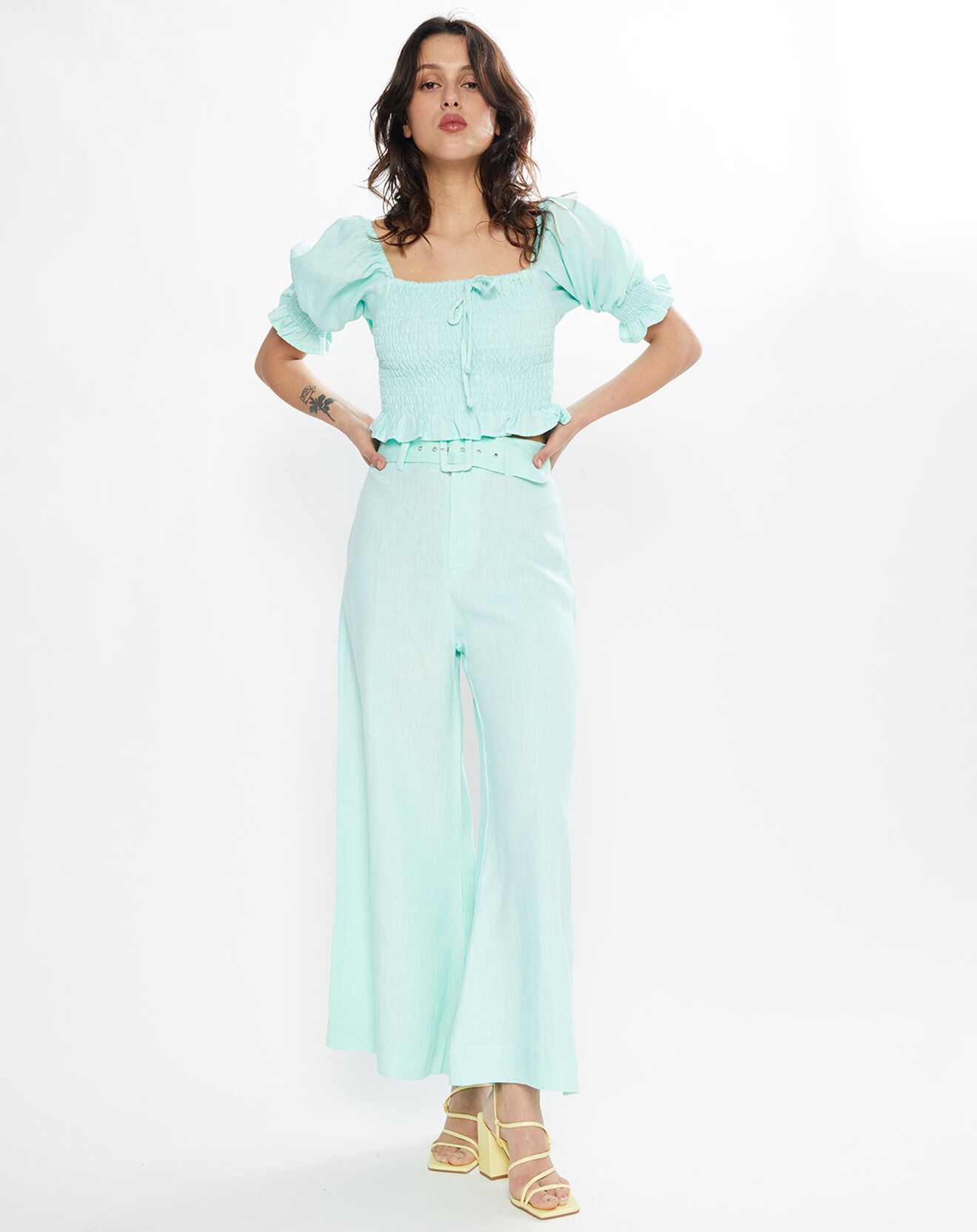 Faithfull the Brand Top 100% Lin Lenora vert d'eau