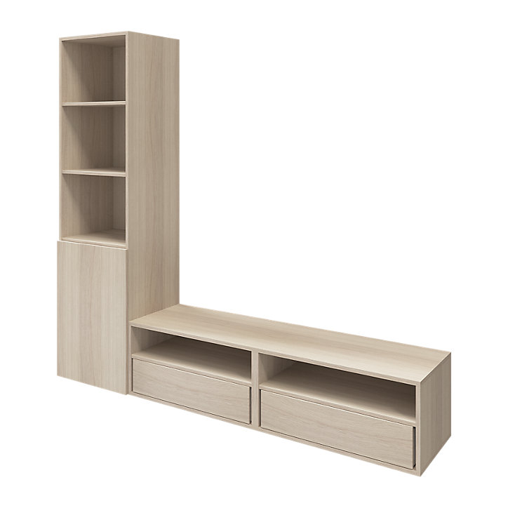 Meuble TV effet chêne 1 porte et 2 tiroirs GoodHome Atomia H. 187,5 x L. 200 x P. 47 cm