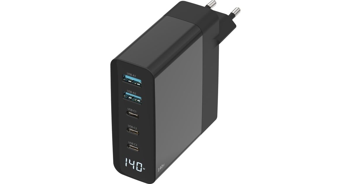 Sitecom140 W GaN Power Delivery wandoplader met led-scherm  (Zwart)