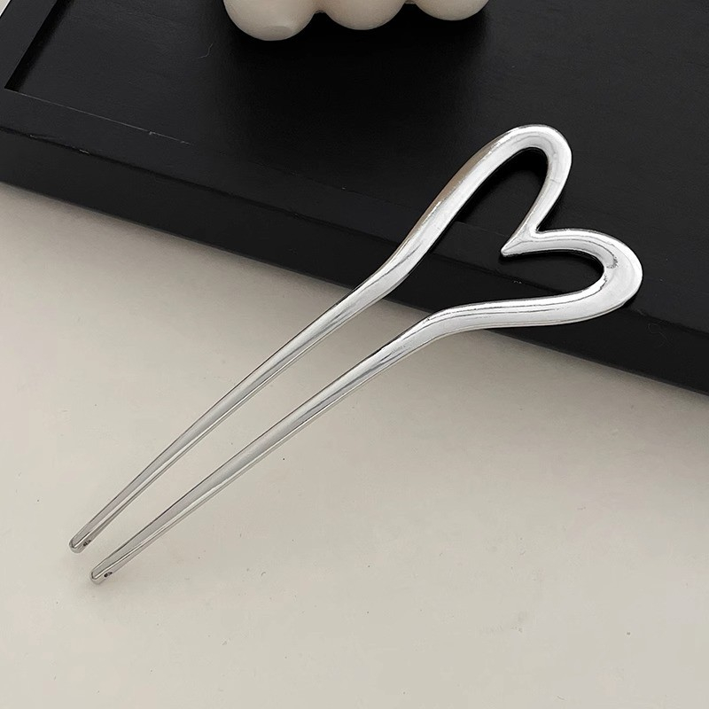 (13cm) Haarnadel Metall French Twist Haargabel Dutt Haarschmuck Accessoire Herz - Silber