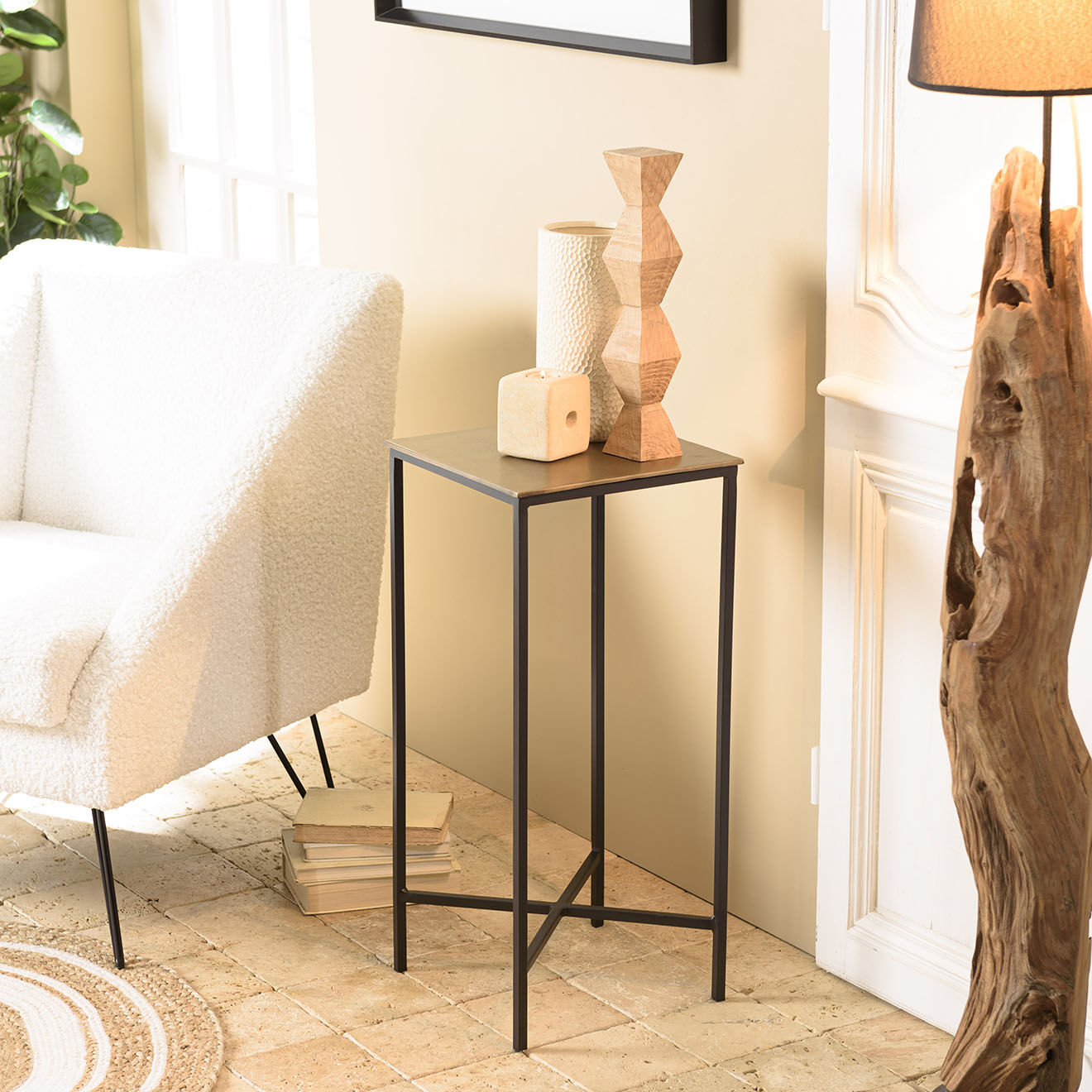 Macabane Table d'appoint carrée plateau Jonas doré/noir - 30x30x66 cm