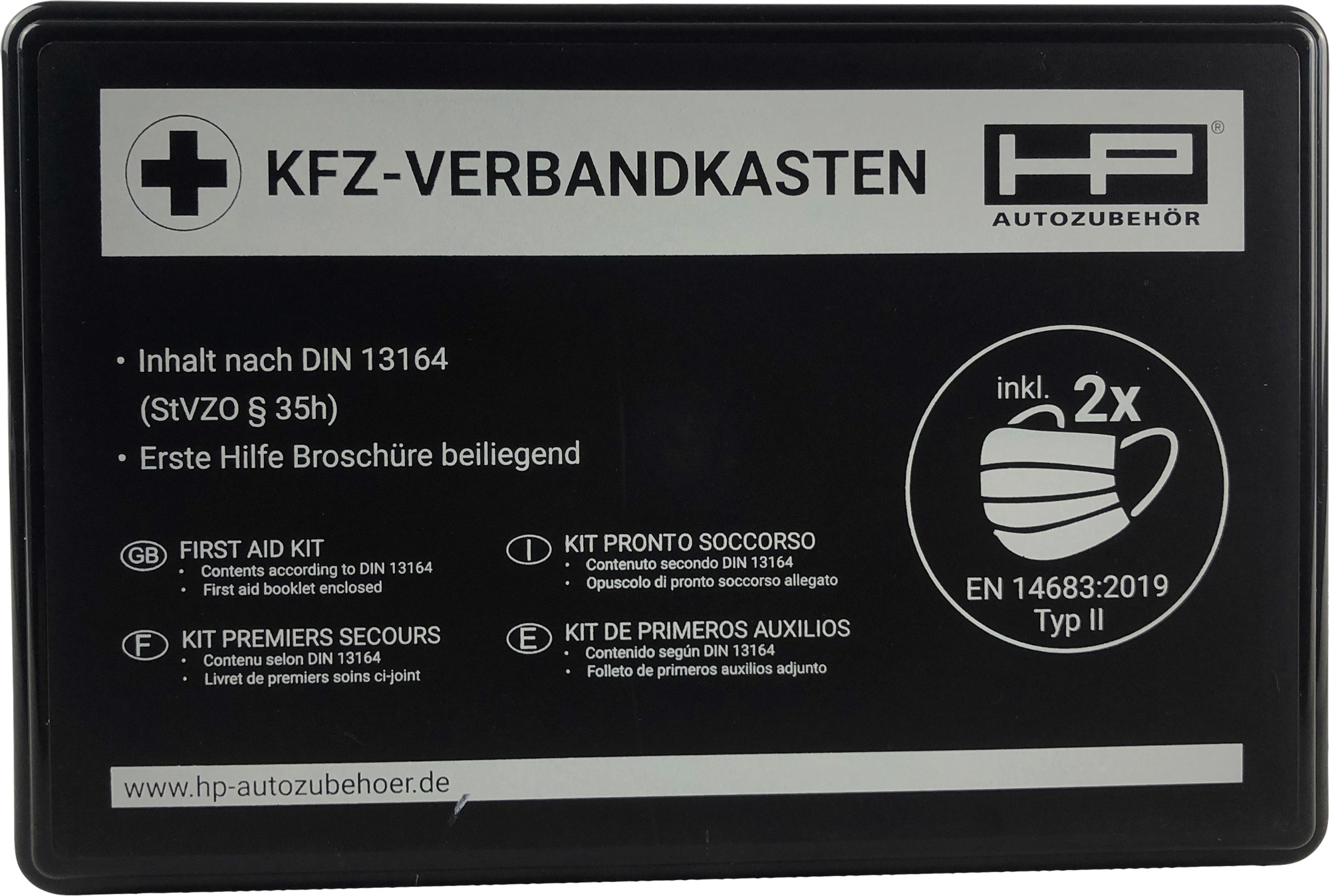 HP Autozubehör KFZ Verbandkasten inklusive Mund- und Nasenschutz Schwarz