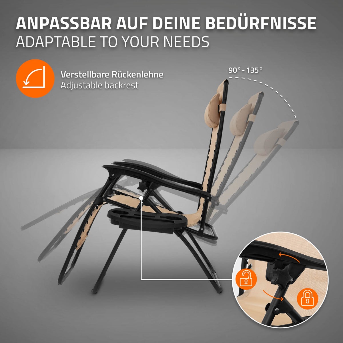 ML-Design 3-delige opvouwbare ligstoelset, tuinligstoelset met tafel, taupe, ligstoel met verstelbare hoofdsteun en rugleuning, weerbestendig/buiten, relaxstoel voor in de tuin met bekerhouder