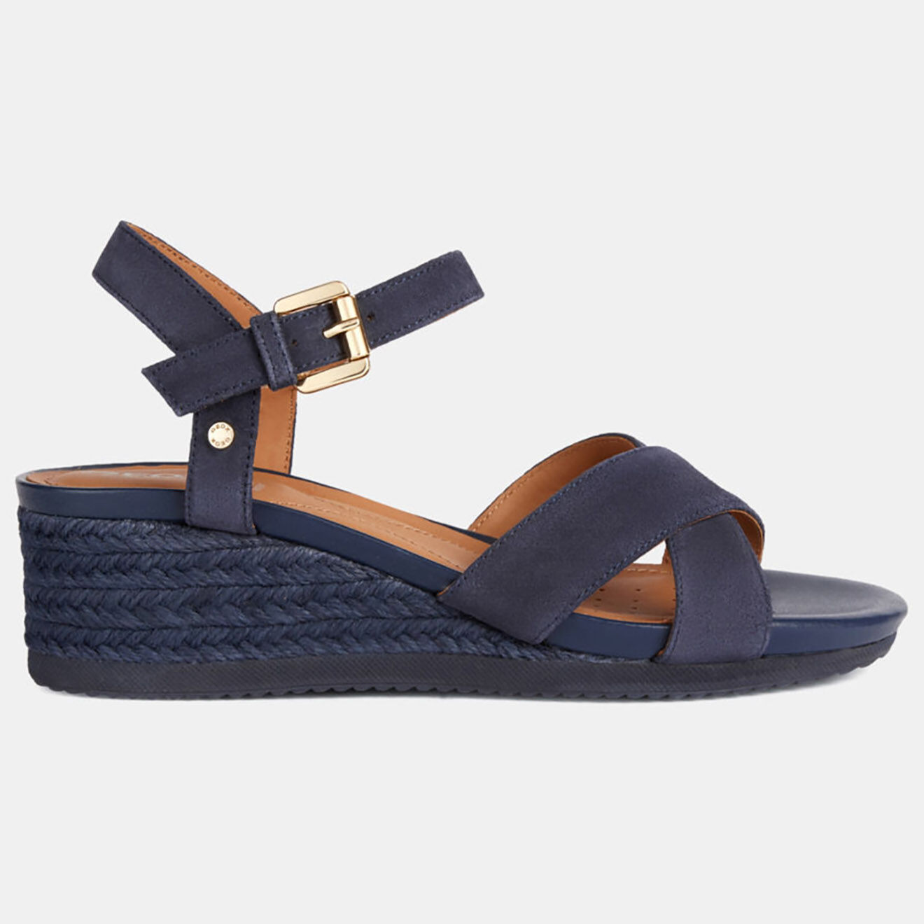 Geox Sandales en Velours de Cuir compensées Ischia bleu marine - Talon 6 cm