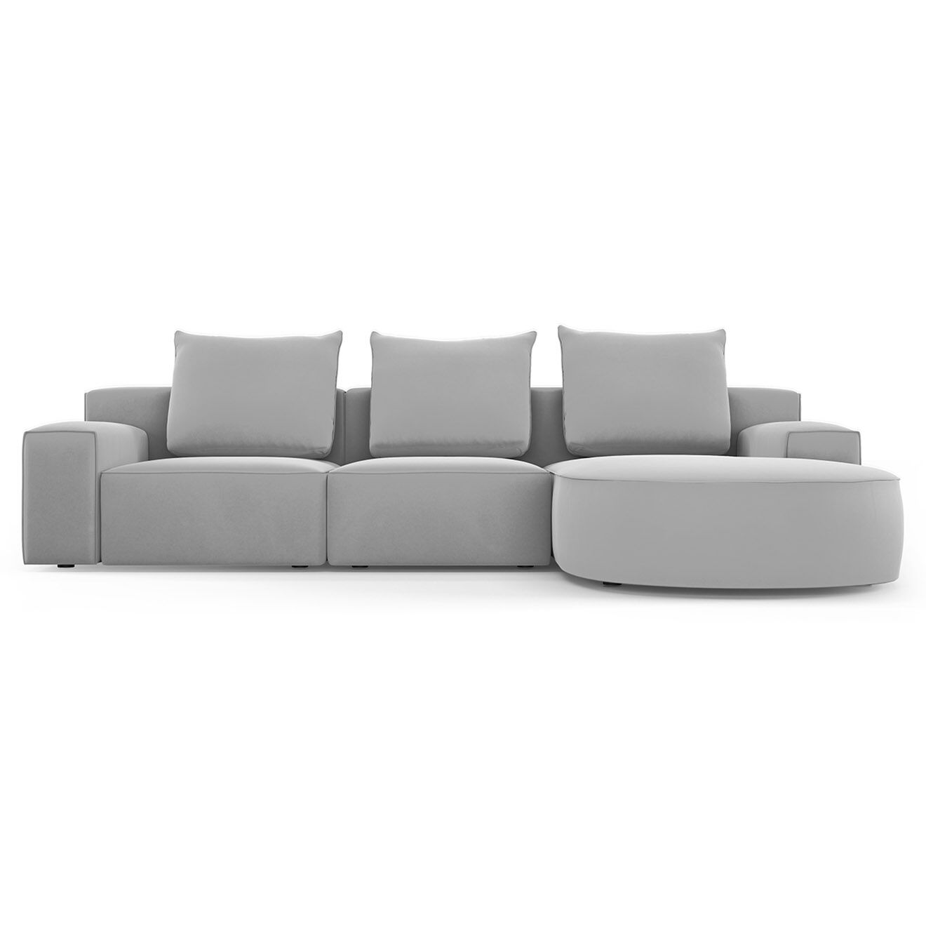 Mazzini Sofas Canapé d'angle droit arrondi en velours Ivy 5 Places gris clair - 285x180x89 cm