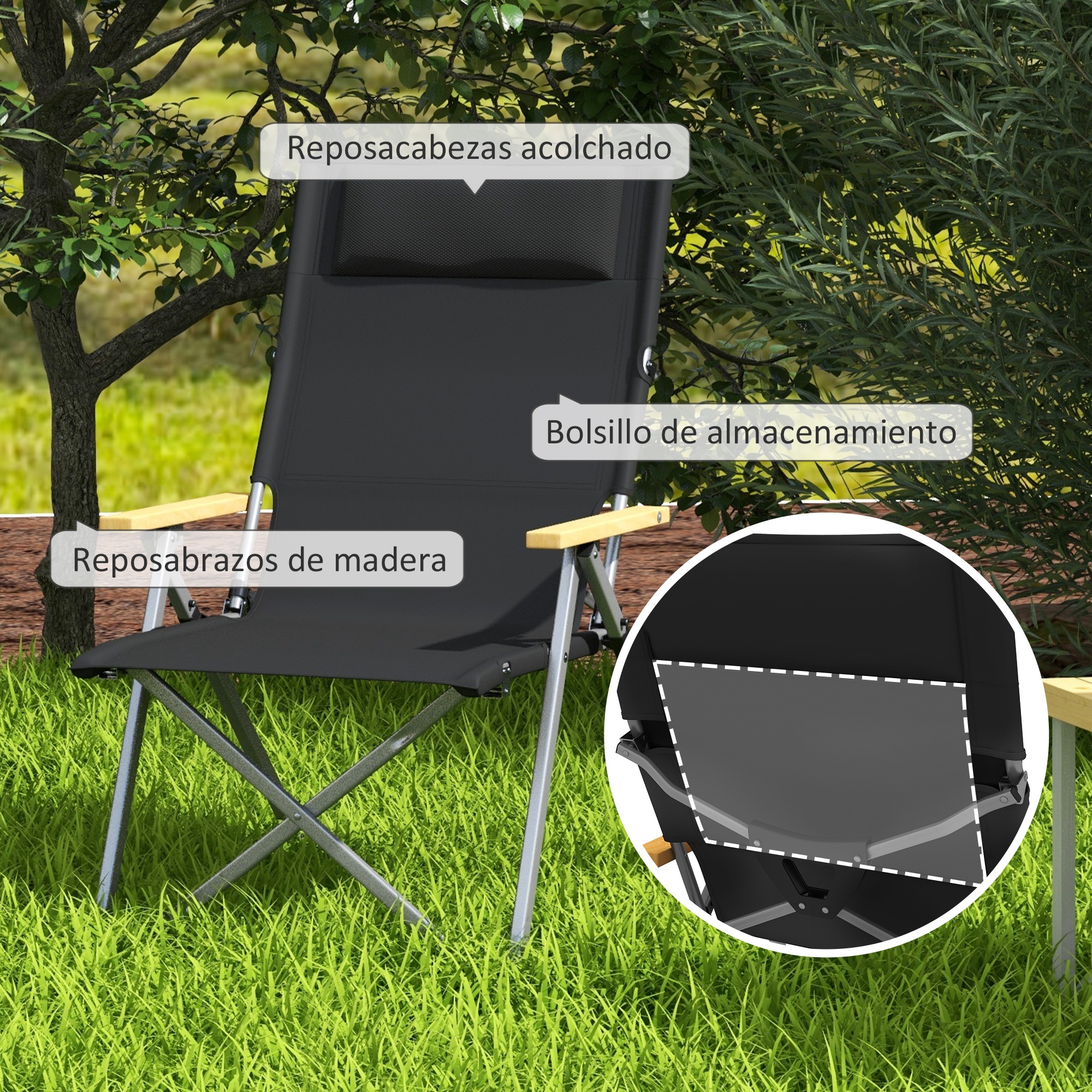 Cadeira de camping Outsunny preta