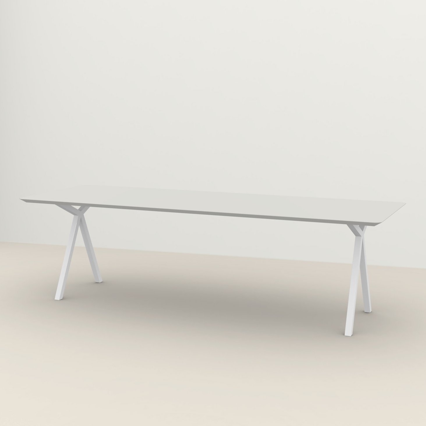 Studio HENK tafel Slim X-type Rechthoekig - wit frame, HPL Fenix bianco kos 160 x 90 | HPL Fenix Bianco Kos | Vejongde Rand | Frame Wit