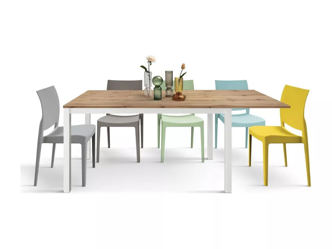 Table en bois, effet chêne, base blanche, 140x80-190x80cm - TROPEA