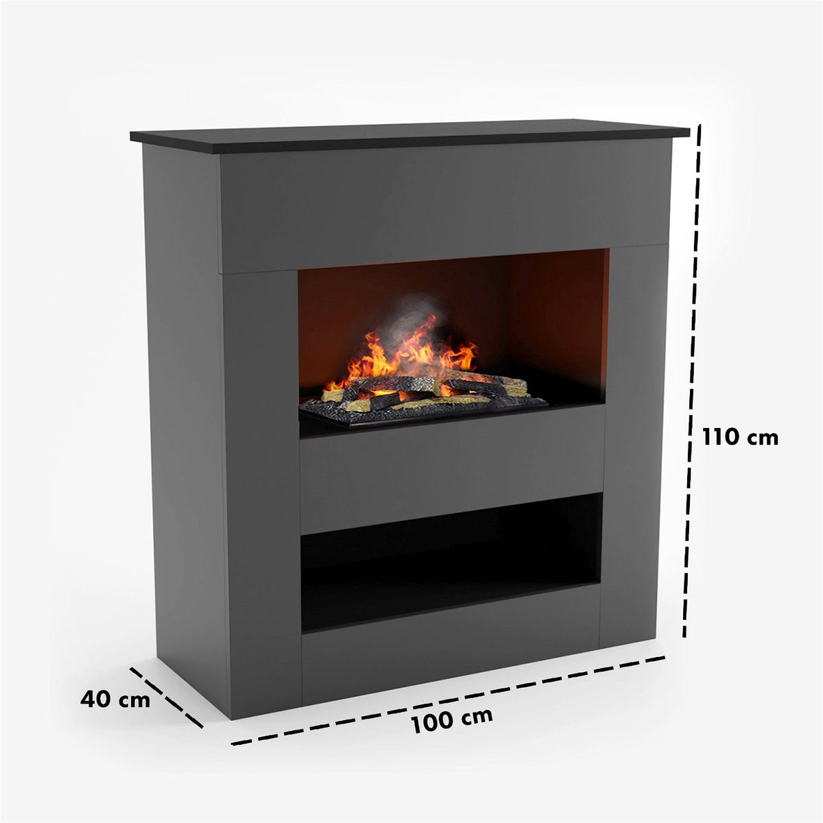 GLOW FIRE Elektrische haard 'Brecht' | Waterdamphaard met OMC 600 inclusief hout in grijs | HxBxD: 110x100x50 cm