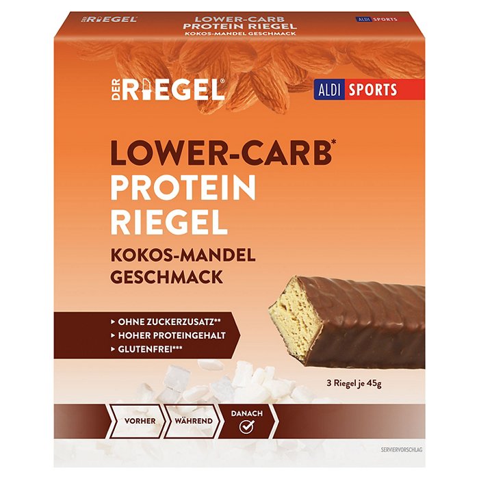 ALDI SPORTS Lower Carb Protein Riegel 3 x 45 g, Kokos-Mandel
