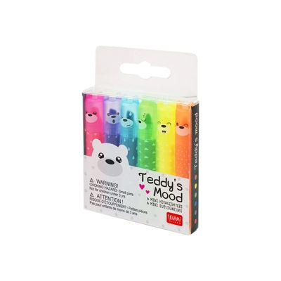Legami Teddy's Mood - Pack de 6 mini surligneurs - bleu, vert, jaune, orange, rose, pourpre
