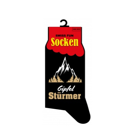 (1 Paar) Gr. 41-46 Baumwoll Socken Gipfelstürmer Fashion Strümpfe - Schwarz
