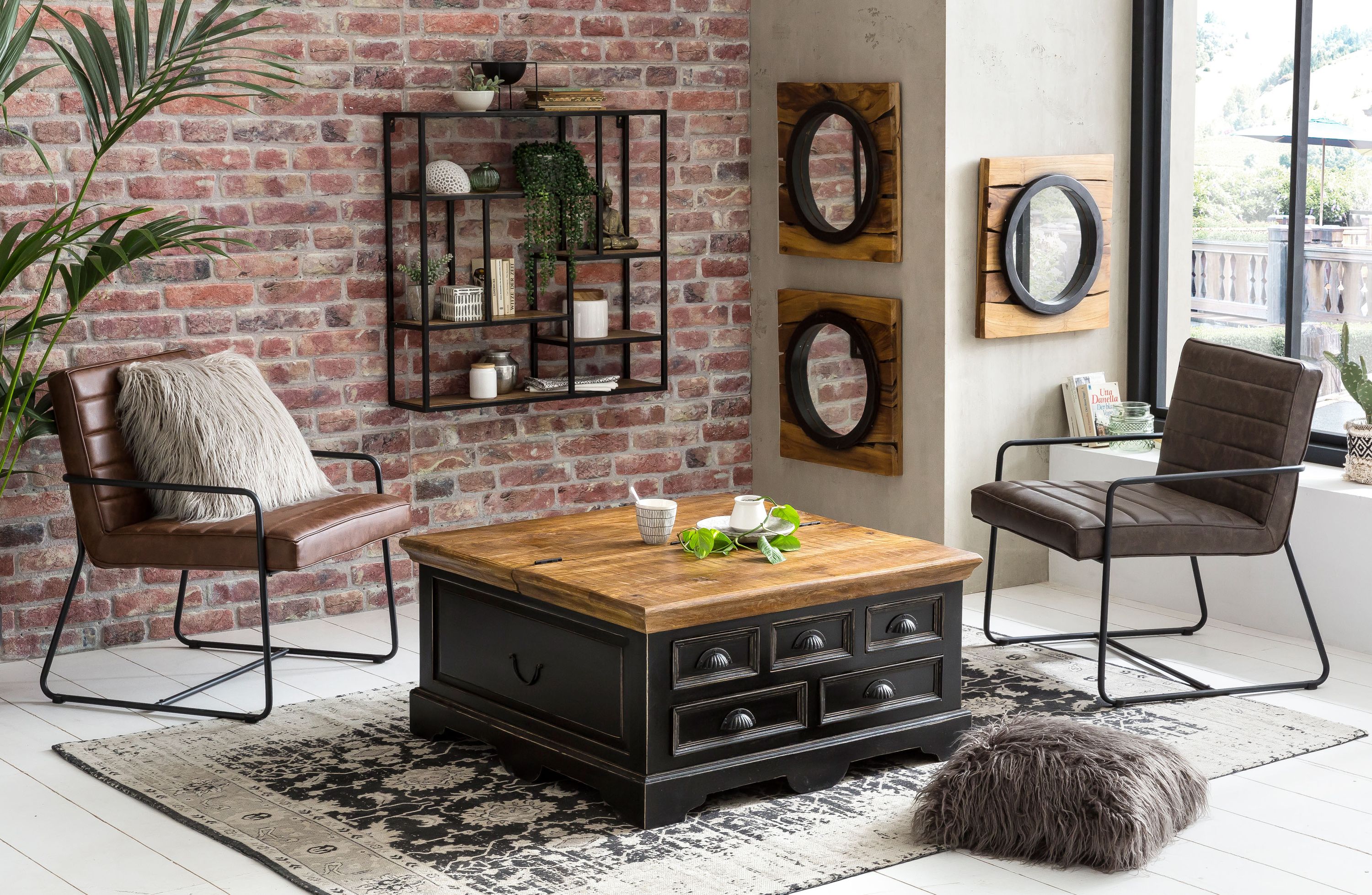 Standregal Panama Mangoholz Metall Bücherregal Wohnzimmer Esszimmer Regal Ablage