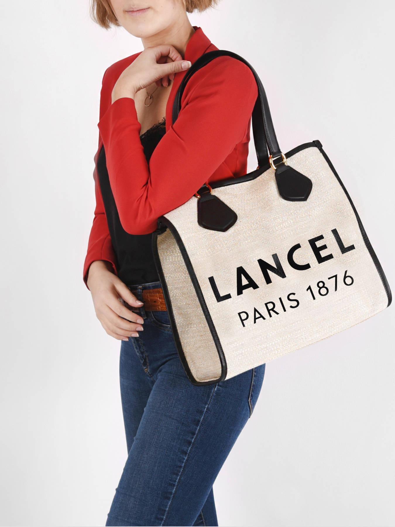 Sac Cabas d't toile de jute et cuir LANCEL