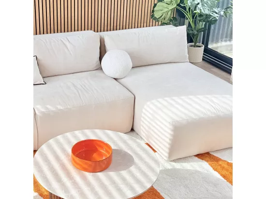 Canapé d'angle à droite convertible 4 places avec coffre de rangement en tissu chenille beige - Jasper