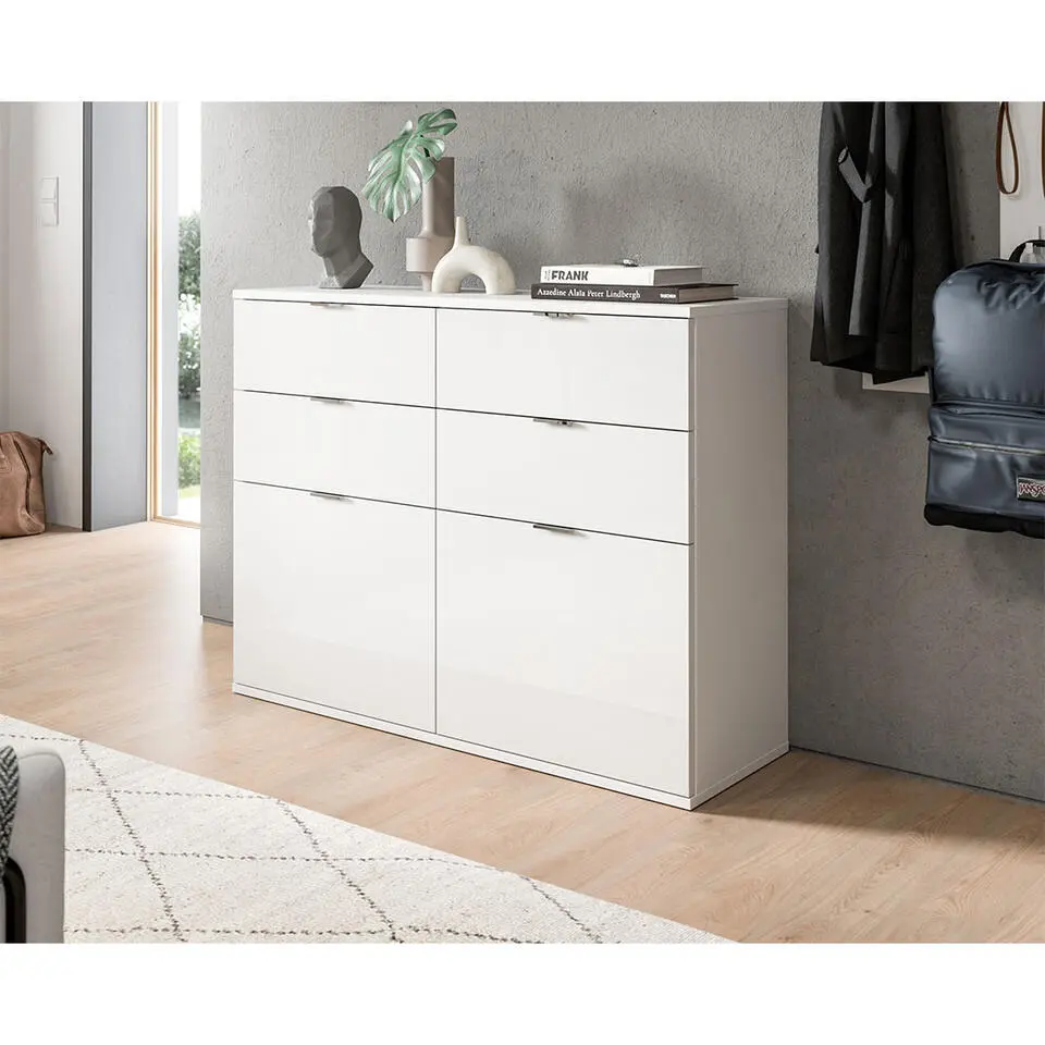 Hioshop ProjektX schoenenkast 4 laden 2 klepdeuren wit hoogglans
