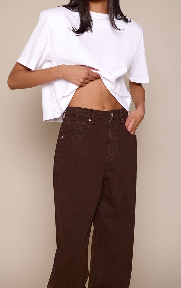 Chocolat Prettylittlething Jean Boyfriend Taille Mi-haute
