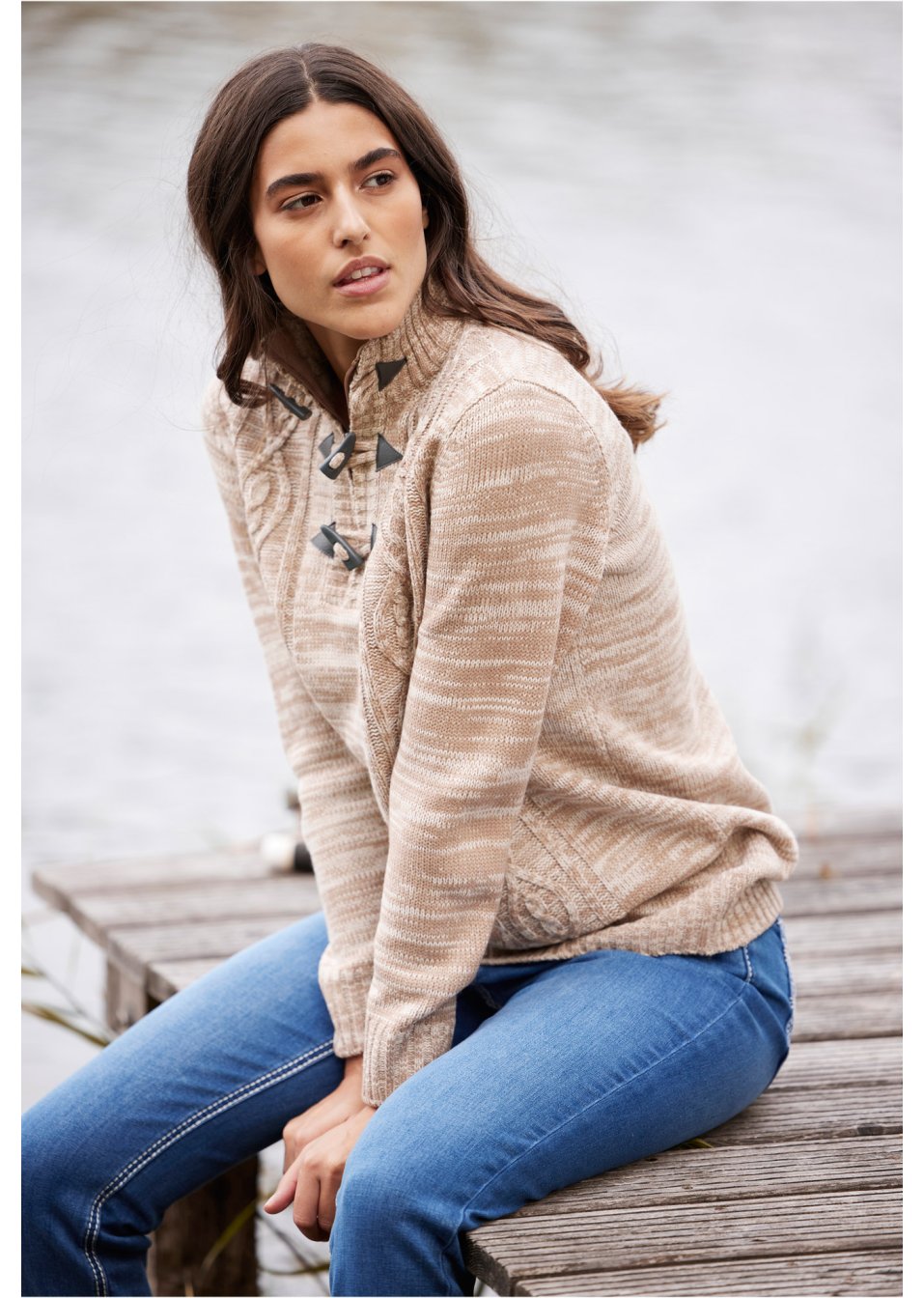 Pull camionneur long avec motif torsadé