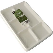 Plateau en canne à sucre, 5 compartiments, blanc