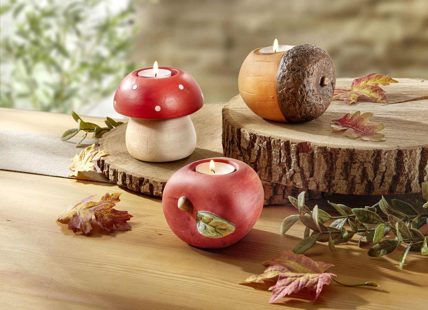 Herbstliche Teelichthalter im 3er-Set