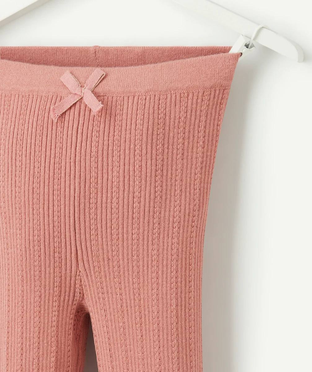 LEGGING FILLE EN COTON BIO VIEUX ROSE AUX DÉTAILS AJOURÉS