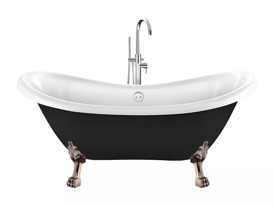 Baignoire ancienne rétro sur pieds DARLINGTON Noire 175 cm Pieds de Lion Cuivre rouge vieilli