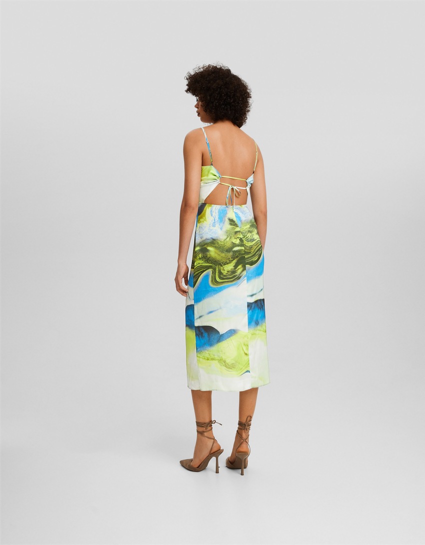 Vestido longo de cetim sem mangas