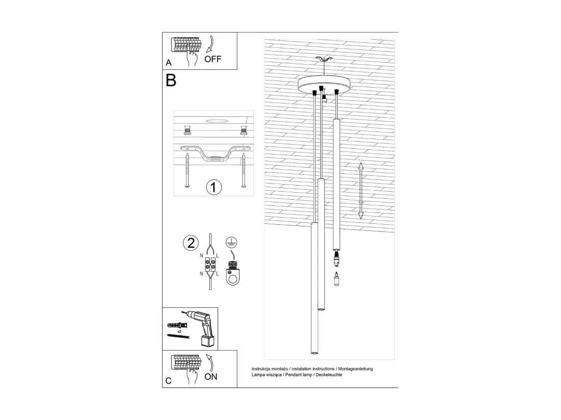 Lampe à suspension Pastelo moderne en acier - 3 sources lumineuses - L.19,5 x H.104 cm - beige