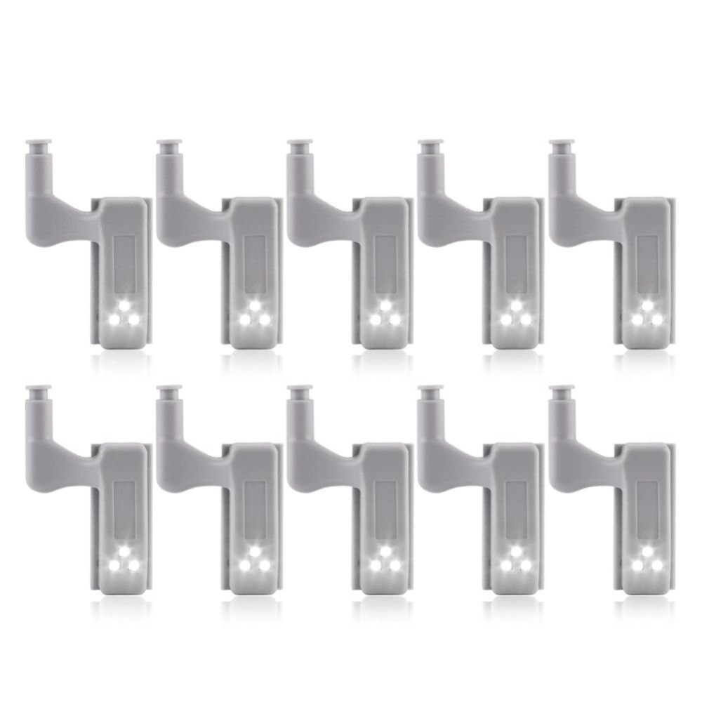 (10er Set) LED Scharnier Licht Schrank Beleuchtung Kleiderschrank Leuchtsensor (Batteriebetrieben) - Kaltweiss
