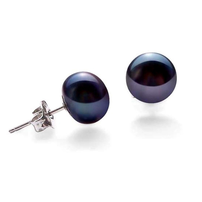 Boucles d'oreilles Femme en Perles de culture culture d'eau douce noires et Argent 925/1000