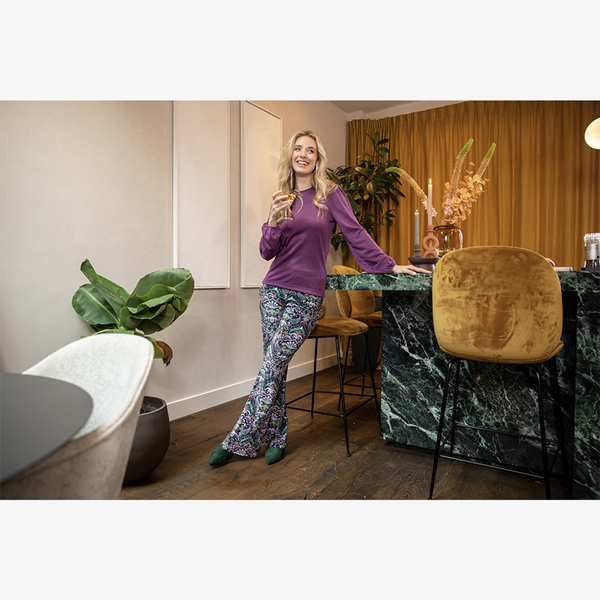 TwoDay dames velours flared broek met print
