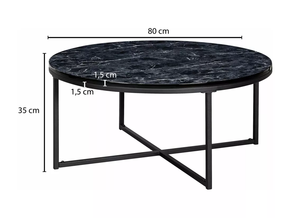 basse 80x36x80 cm aspect marbre noir | Table de salon avec structure en métal | Table basse table ronde salon | Table d'appoint
