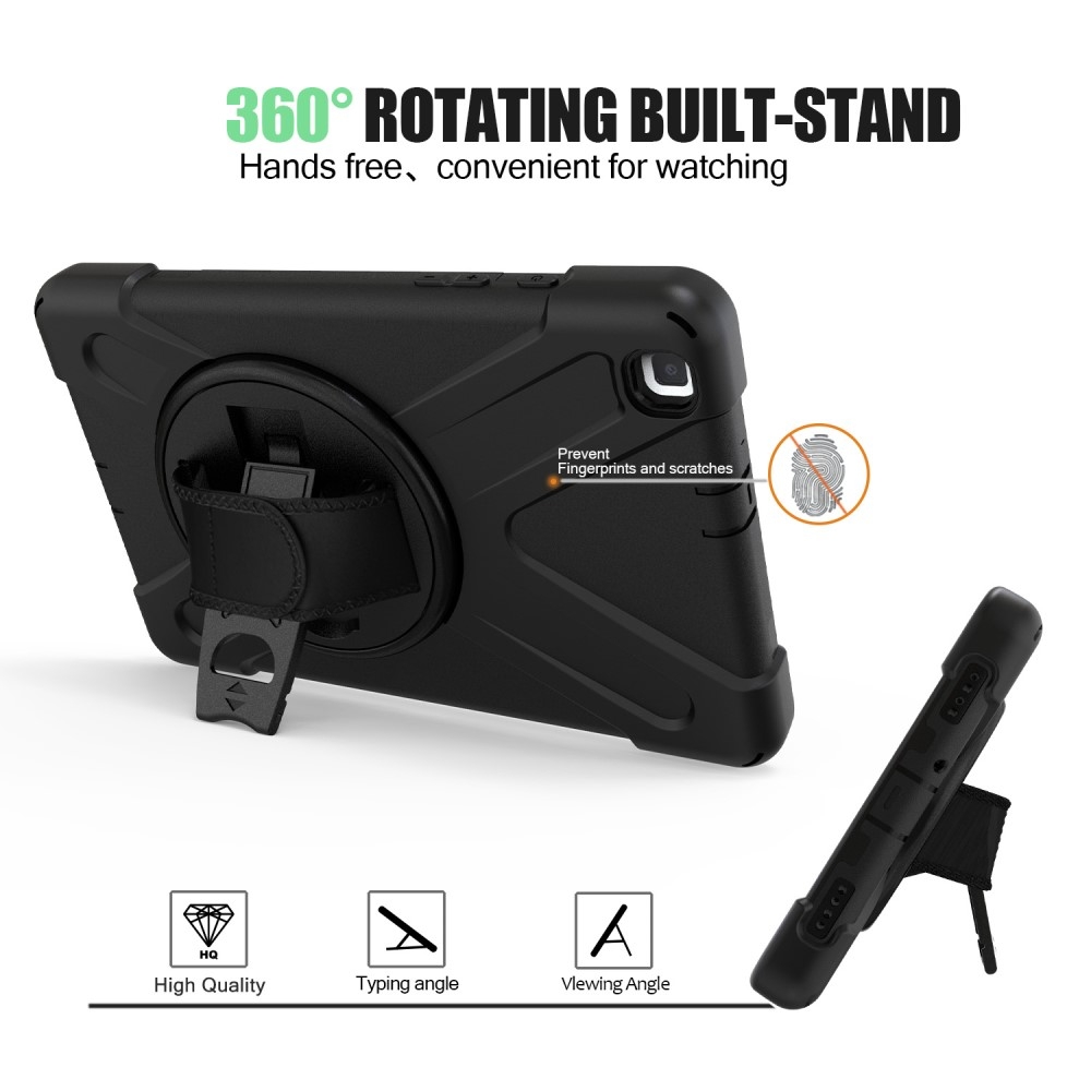 Samsung Galaxy Tab A 8.0 (2019) Hybrid Outdoor Silikon Case Hülle mit Aufsteller und Handschlaufe - Schwarz
