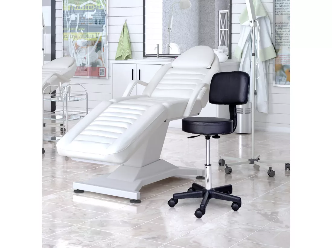 Tabouret massage à roulettes réglable en hauteur pivotant avec dossier ergonomique noir
