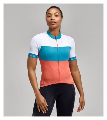 Maillot Manches Courtes Femme Le Col Léger Sport Blanc/Bleu/Orange