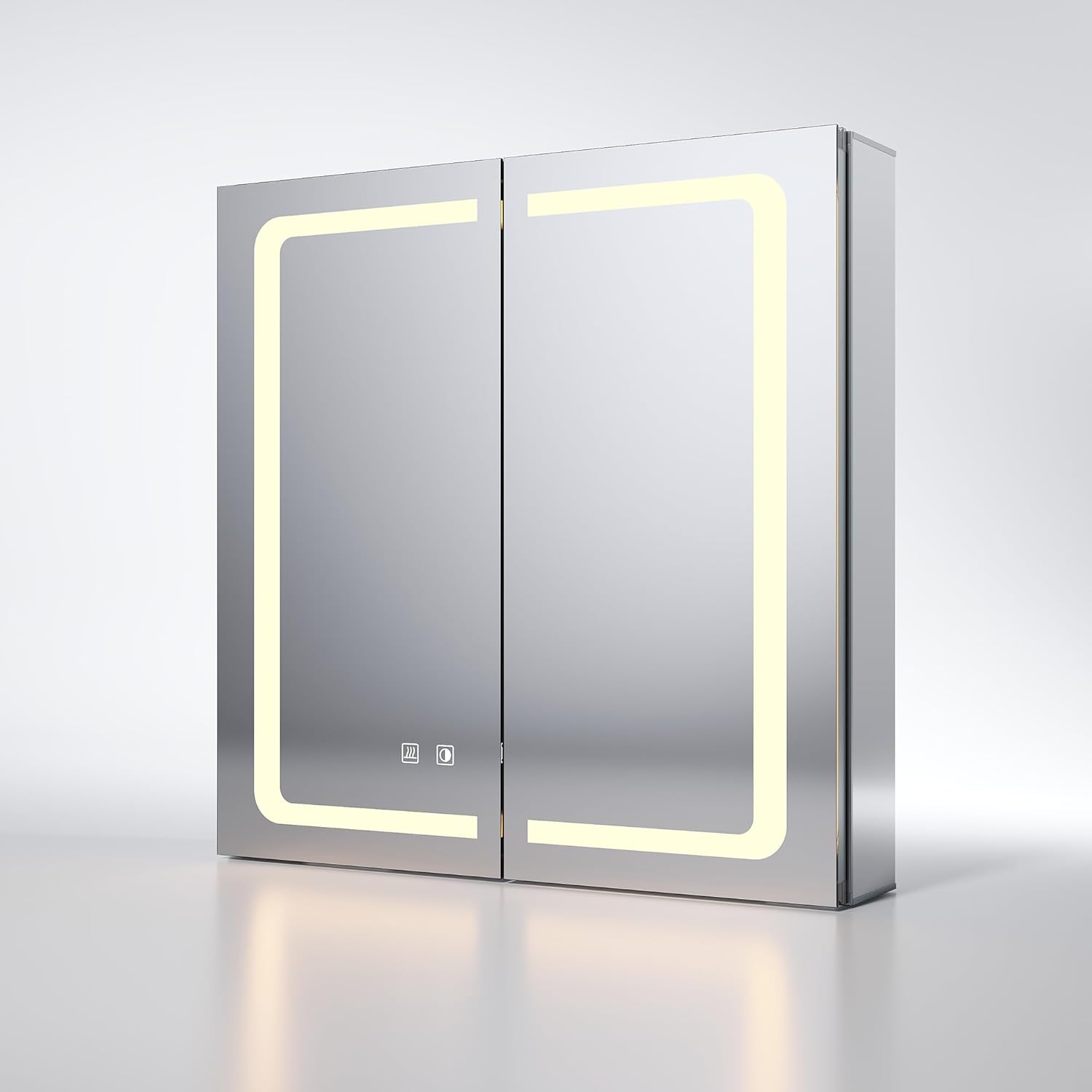 SONNI Spiegelschrank Bad mit Beleuchtung 65 cm breit, IP44, 3 einstellbare Lichtfarbe, doppeltürig Aluminium beschlagfrei Badezimmer spiegelschrank mit Steckdose, Kabelloses Scharnier