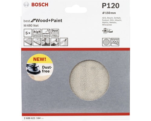 Schuurschijf M480, Ø150mm, K120, verpakking van 5, Beste voor hout en verf