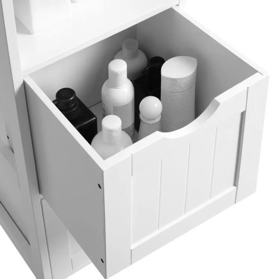 Bobbel Home - Hoge kast voor badkamer, opbergmeubel op poten, wit