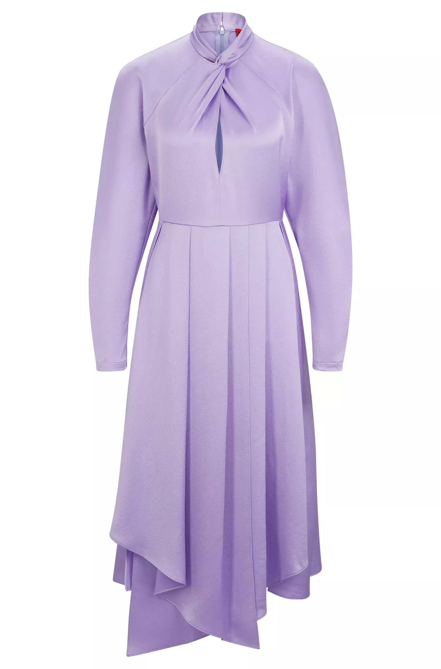 Vestido midi vermelho HUGO com barra irregular e decote diferenciado.