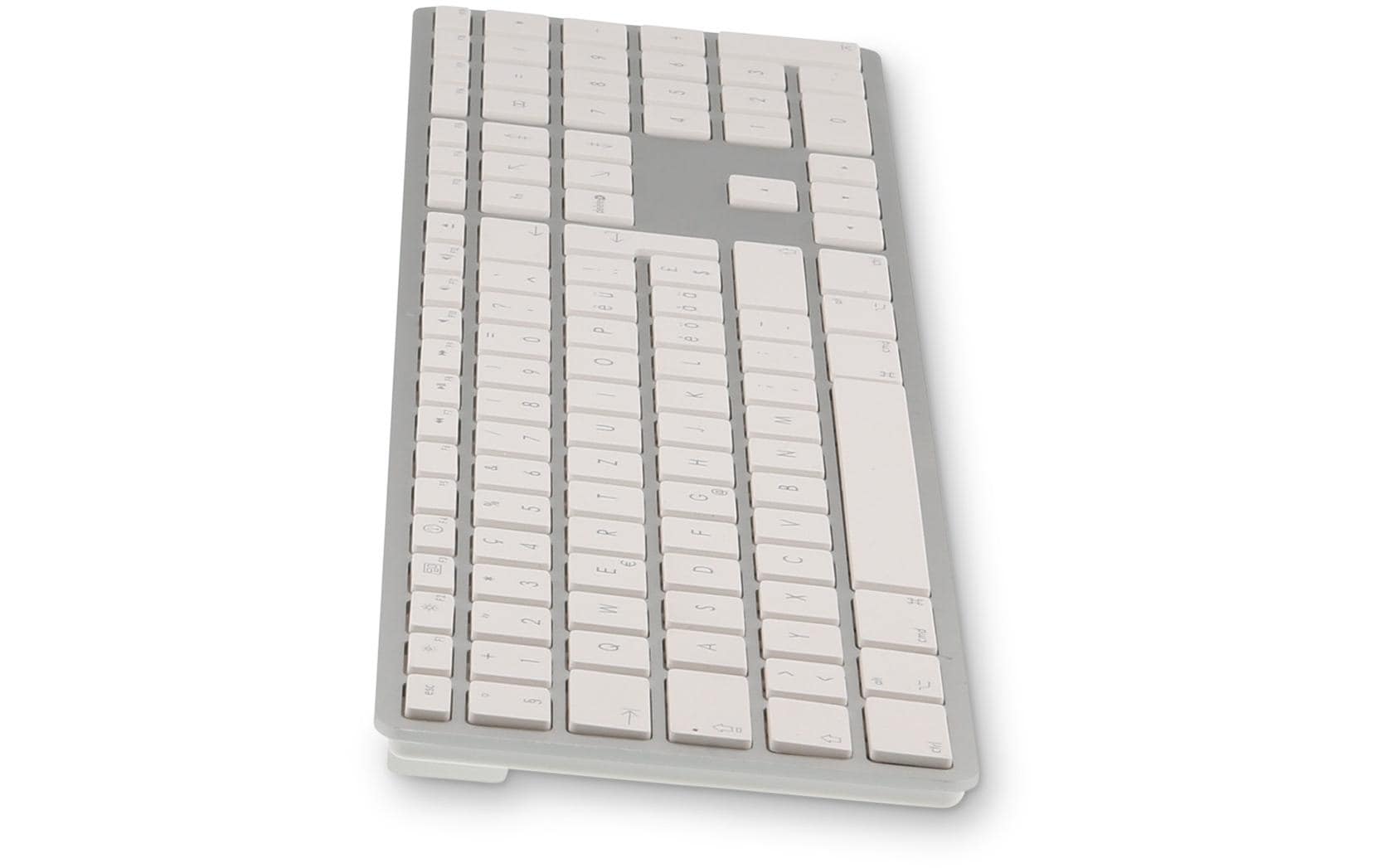 Tastatur WKB-1243 Silber, CH-Layout mit ZiffernblockElegante Tastatur mit Mehrfachkopplung und Aluminiumcover