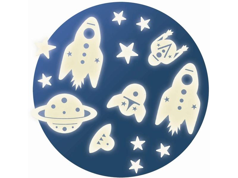 DJECO Wandtattoo Leuchtdeko Raumfahrt Space Mission Sticker phosphoreszierned