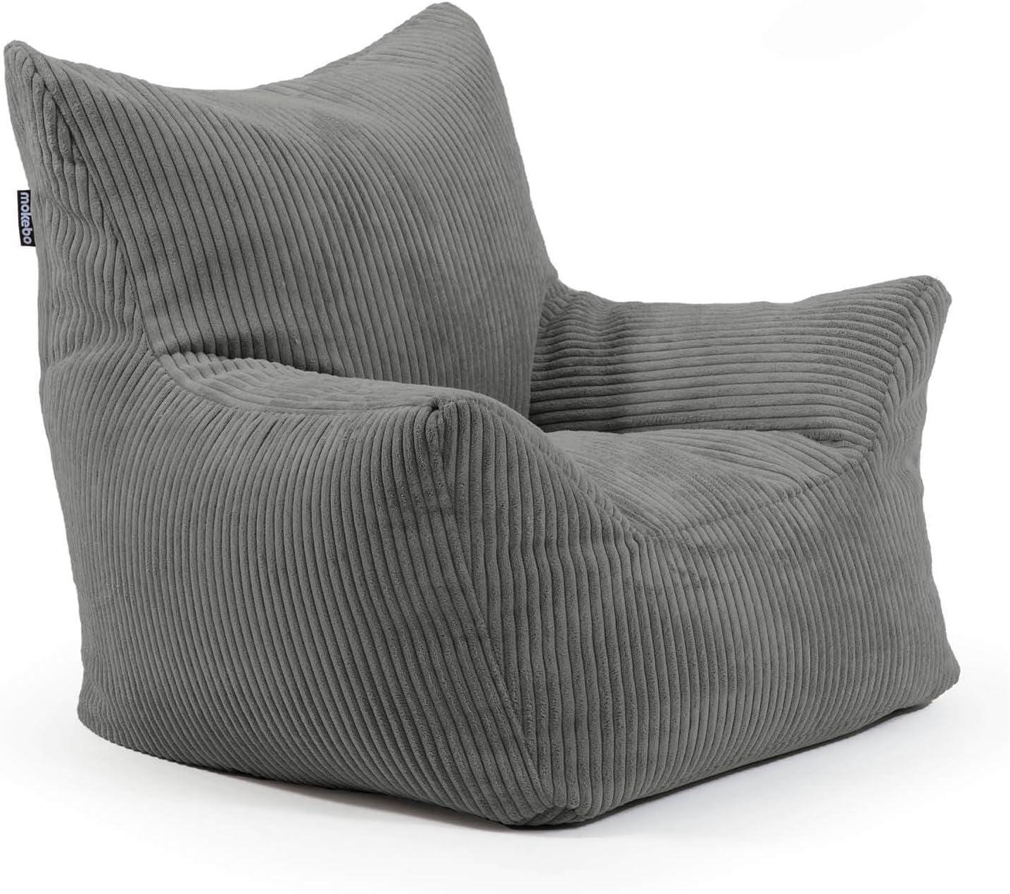 mokebo Kindersessel aus Cord 'Der Pausenheld', Sitzsack Kinder mit Füllung, auch als Lesesessel oder Sitzkissen fürs Kinderzimmer, Kindersitzsack oder Sessel für Kinder aus Cordstoff in Anthrazit