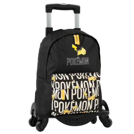 Mochila Escolar Americana Pokémon, Adaptável + Carrinho para Brinquedos, 4 Rodas, Rotação 360°