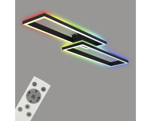 Dimbare LED-plafondlamp, 2 x 21 W, 2500 lm, 2700 K-6500 K CCT RGB, 10 x 119,5 x 27,5 cm, zwart, met nachtlampfunctie, geheugenfunctie en afstandsbediening.